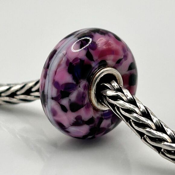 Summersday Artisan Trollbeads Style Trollstone Bright & Dark Pink Purple Stripe - Picture 2 of 5